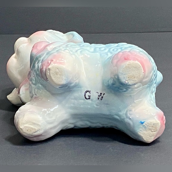 Vintage Rubens Anthropomorphic Curly Baby Lamb Planter - Pink/Blue - Japan - Picture 8 of 8